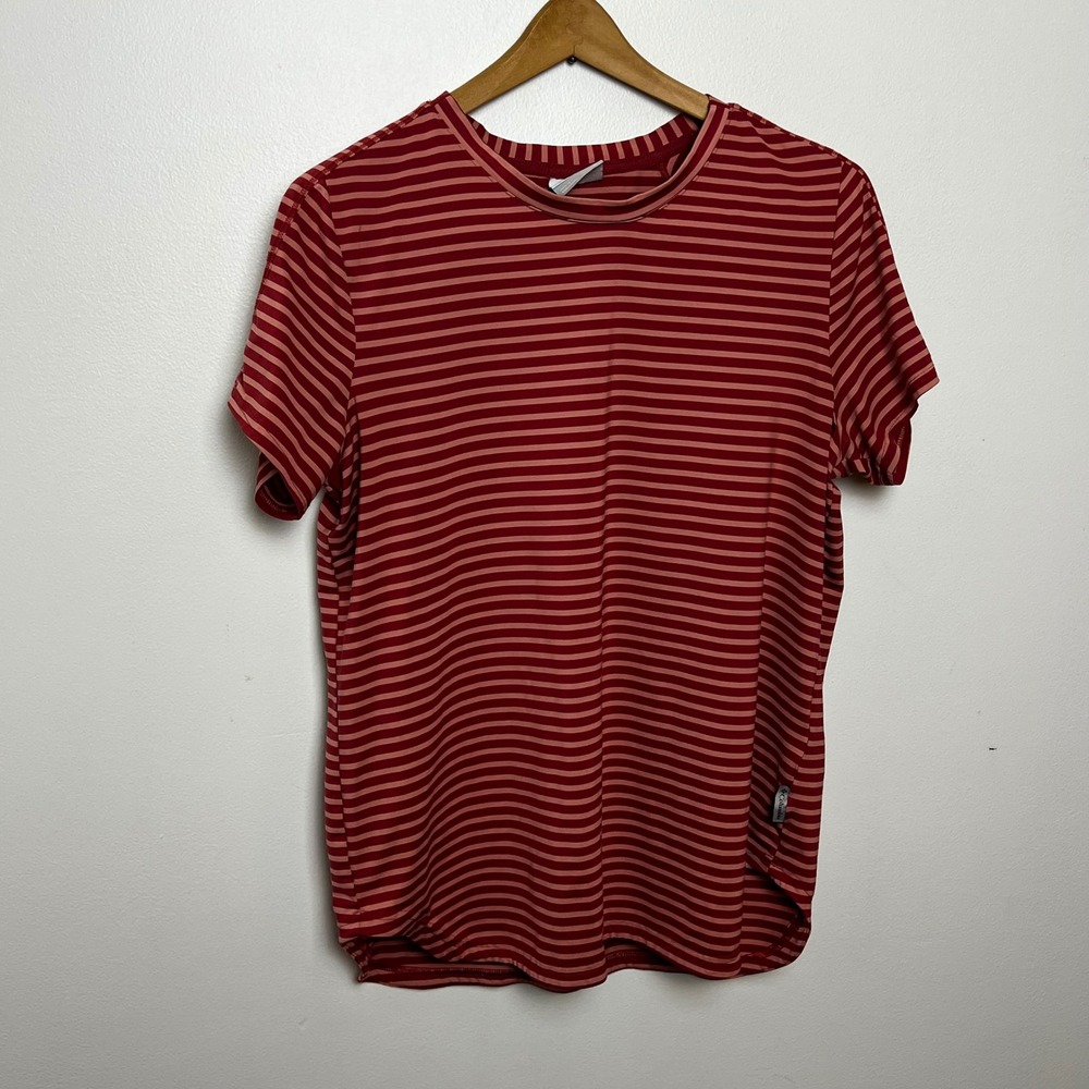Columbia Womens Rust Striped Short Sleeve Active T-Shirt Large